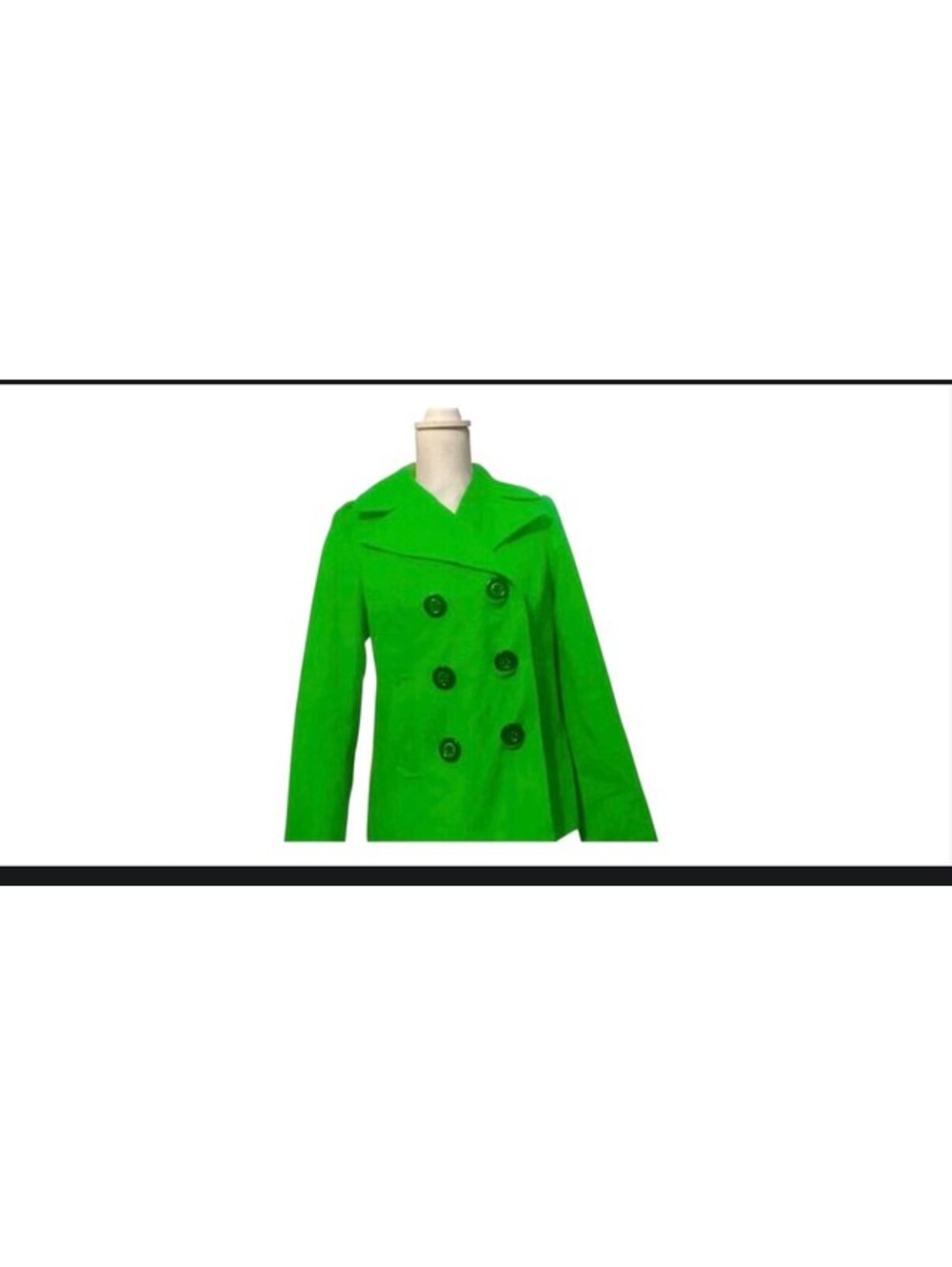 Women's Bright Green Double-Breasted Peacoat Jacket